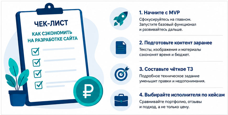 Чек-лист способов сэкономить на разработке сайта