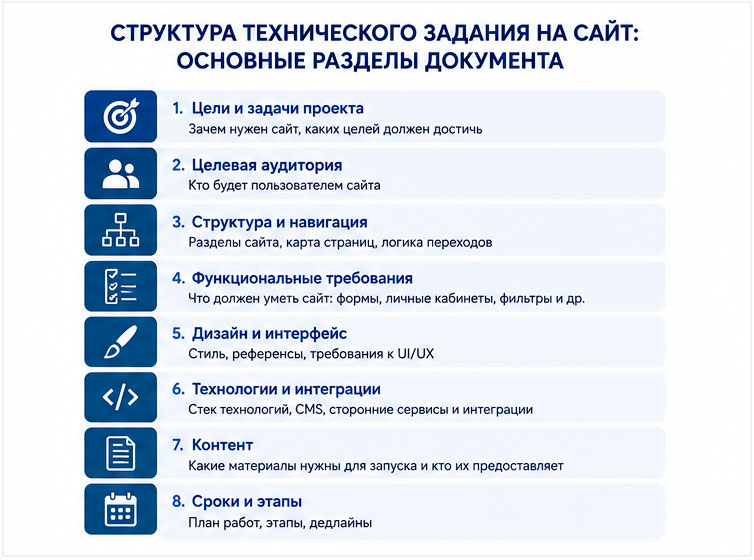 Структура технического задания на сайт: основные разделы документа